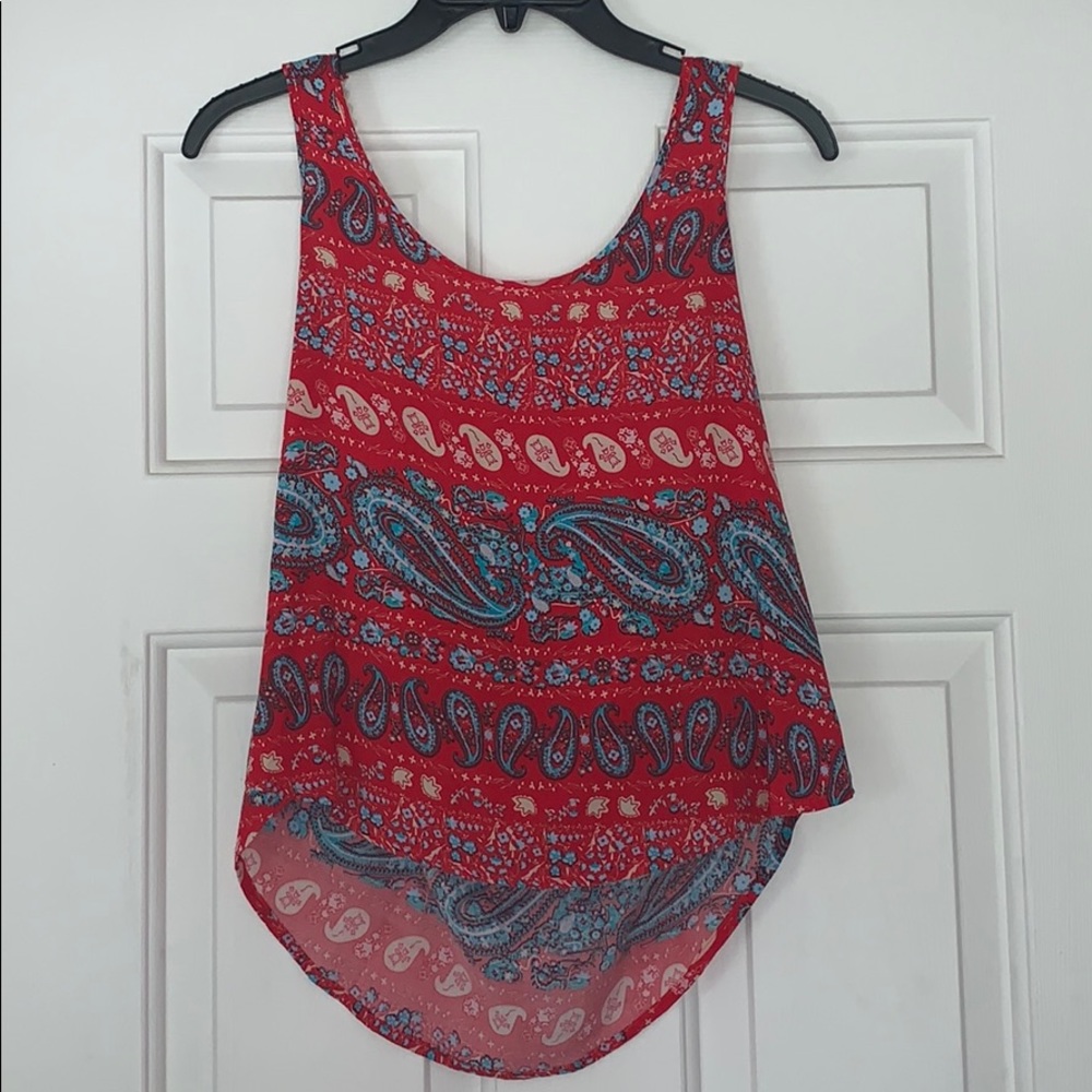 Patterned open back red summer tank